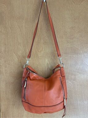 B Makowsky 100% Genuine Leather Hobo Shoulder Bag Slouchy Y2K Boho Orange